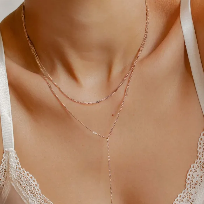 Necklaces Hey Happiness Layered Y Necklace Rose Gold Necklaces Hey Happiness Layered Y Necklace Rose Gold