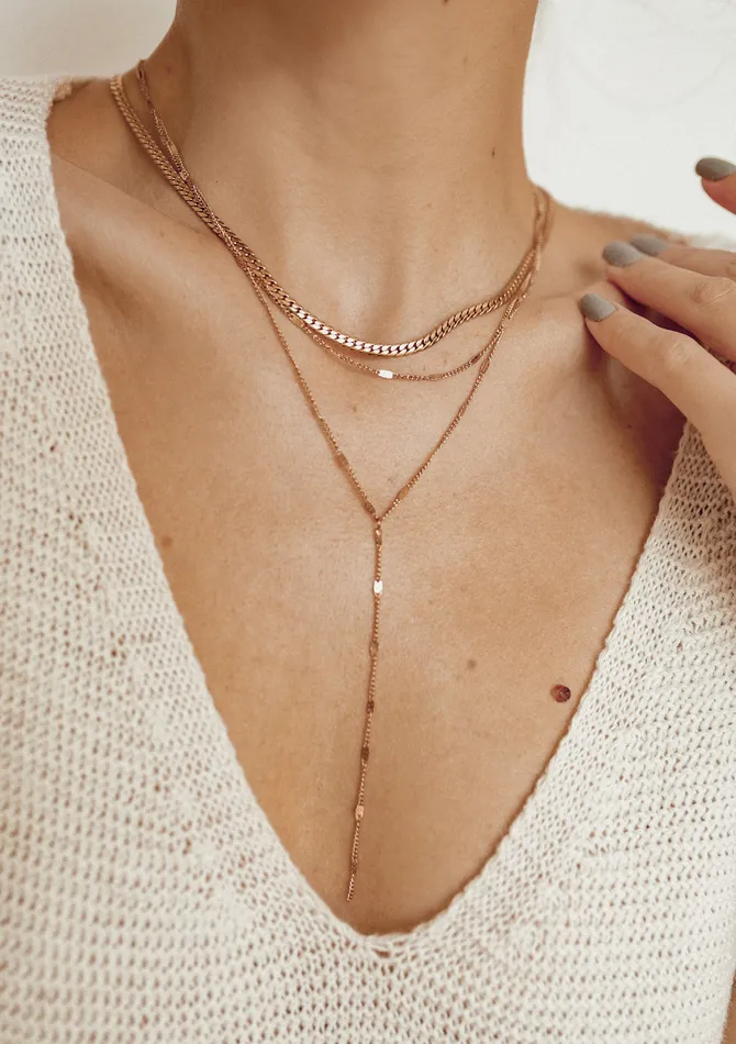Necklaces Hey Happiness Layered Y Necklace Rose Gold Necklaces Hey Happiness Layered Y Necklace Rose Gold