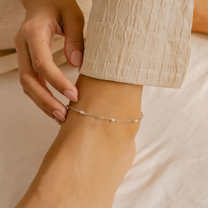 Necklaces Hey Happiness Pearl Chain Anklet Sterling Silver Necklaces Hey Happiness Pearl Chain Anklet Sterling Silver