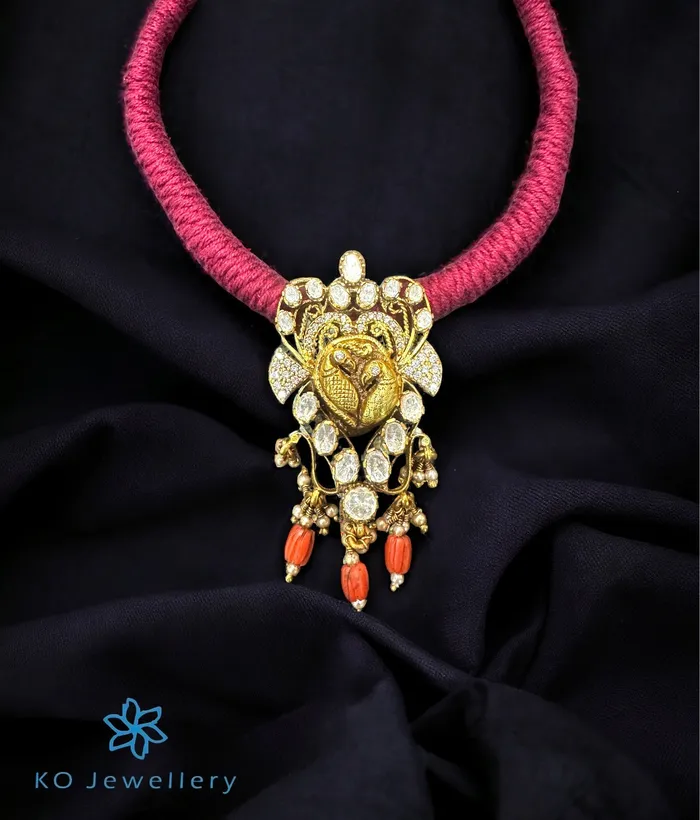 Necklaces Kundan The Alaia Silver Peacock Thread Necklace