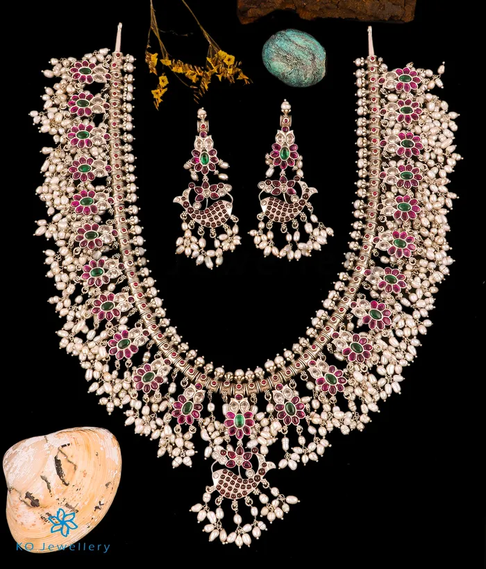 Necklaces Silversmith The Matsya Silver Guttapusalu Necklace Long