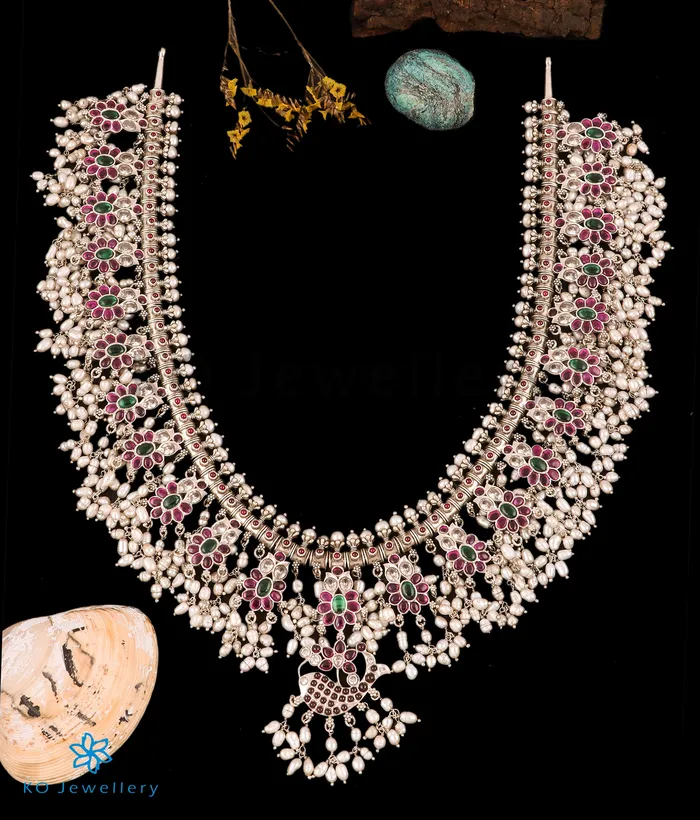 Necklaces Silversmith The Matsya Silver Guttapusalu Necklace Long