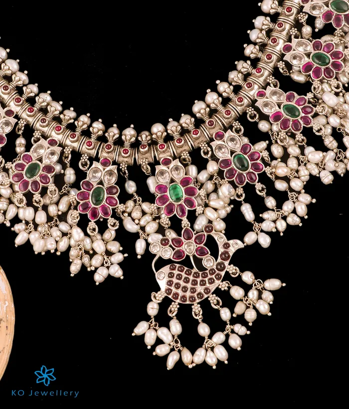 Necklaces Silversmith The Matsya Silver Guttapusalu Necklace Long
