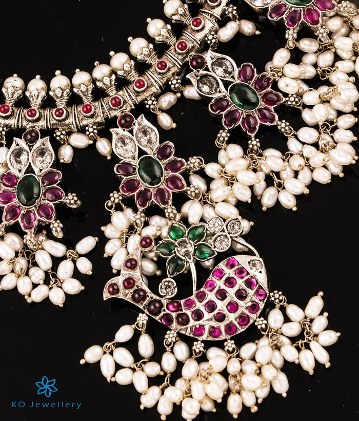 Necklaces Silversmith The Matsya Silver Guttapusalu Necklace Long