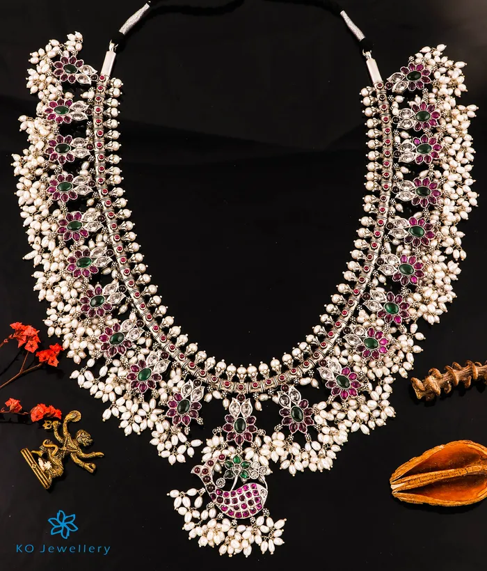 Necklaces Silversmith The Matsya Silver Guttapusalu Necklace Long