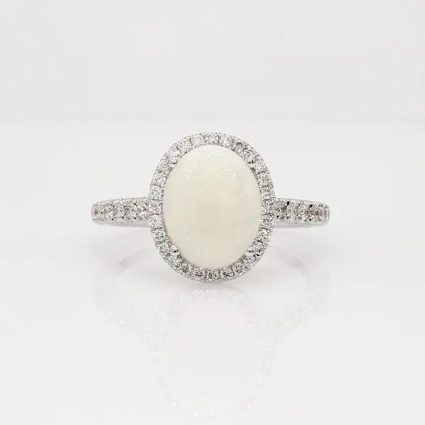 Opal And Natural Earth Mined Diamonds 1120 Carats Anniversary Ring 14K White Gold GB Rings