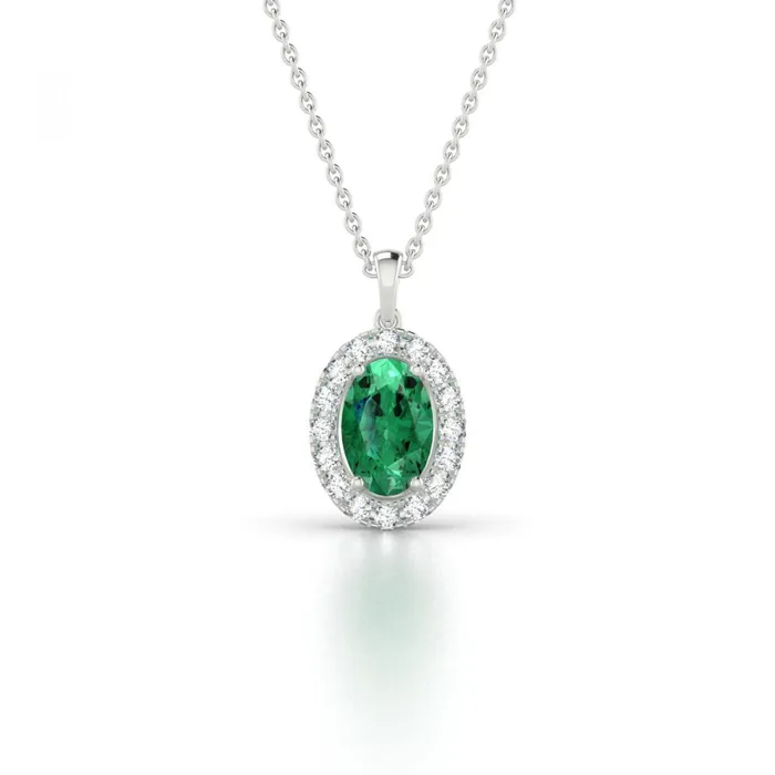 Oval Green Emerald And Natural Earth Mined Diamond Gemstone Pendant Necklace 455 Carat GB Necklaces Oval Green Emerald And Natural Earth Mined Diamond Gemstone Pendant Necklace 455 Carat GB Necklaces