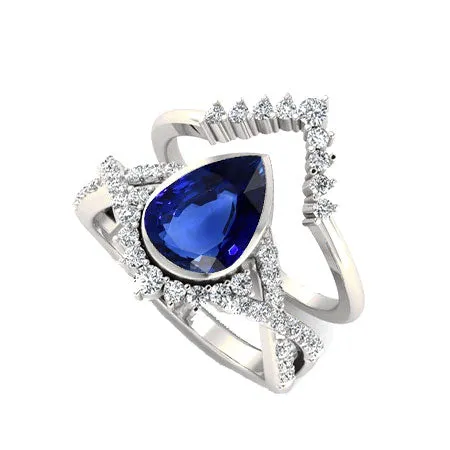 Pear Sapphire Engagement Ring Set 3 Ct With Enhancer Bezel HarryChadEntcom Rings Pear Sapphire Engagement Ring Set 3 Ct With Enhancer Bezel HarryChadEntcom Rings