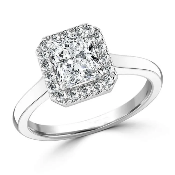 Radiant Natural Earth Mined Diamond Halo Ring 360 Ct 14K White Gold GB Rings Radiant Natural Earth Mined Diamond Halo Ring 360 Ct 14K White Gold GB Rings