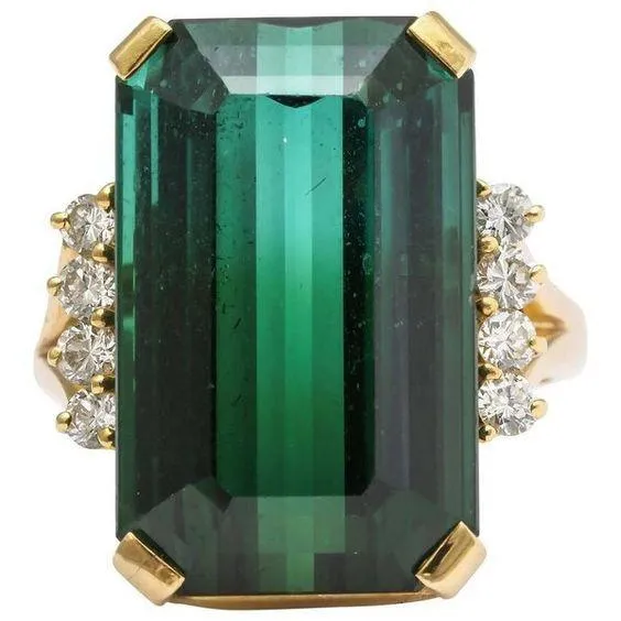 Rings 13 Ct Green Tourmaline And Natural Earth Mined Diamond Ring 14K Yellow Gold GB Rings 13 Ct Green Tourmaline And Natural Earth Mined Diamond Ring 14K Yellow Gold GB