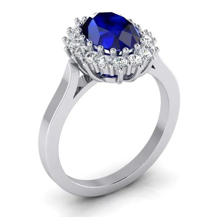 Rings 35 Ct Oval Shaped Ceylon Sapphire Round Natural Earth Mined Diamond Ring White Gold 14K GB