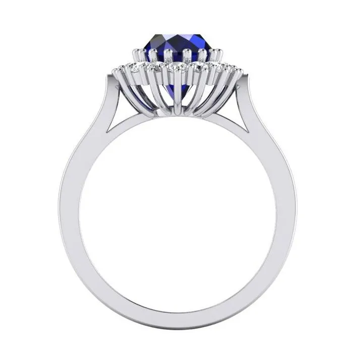 Rings 35 Ct Oval Shaped Ceylon Sapphire Round Natural Earth Mined Diamond Ring White Gold 14K GB