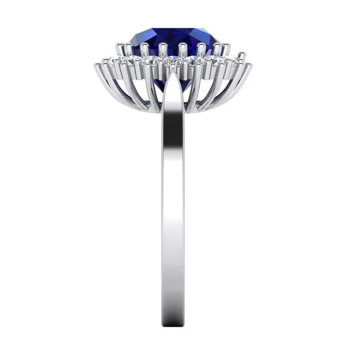 Rings 35 Ct Oval Shaped Ceylon Sapphire Round Natural Earth Mined Diamond Ring White Gold 14K GB