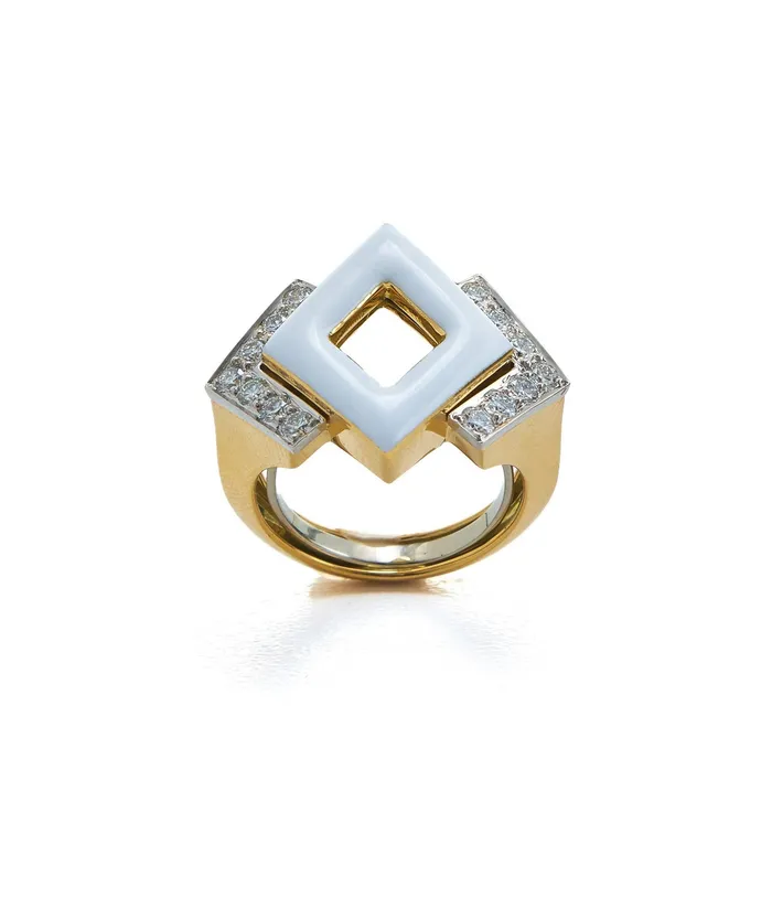 Rings David Webb Workshop Double Diamond Ring White Enamel