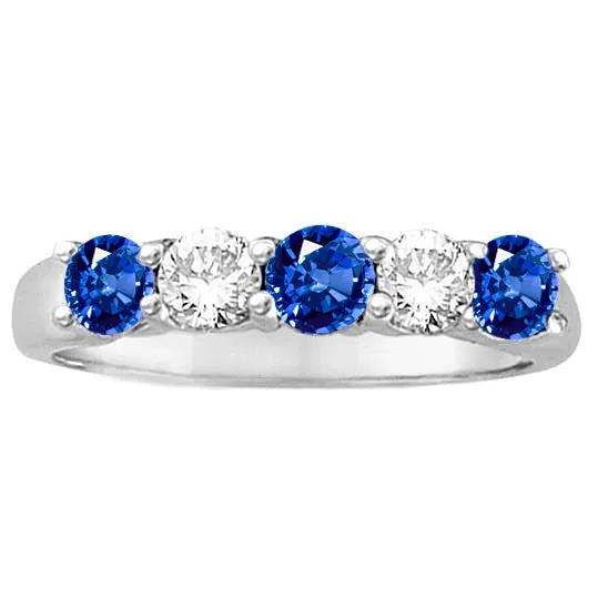 Rings GB 150 Ct Five Stone Ceylon Sapphire Natural Earth Mined Diamond Wedding Ring White Gold Rings GB 150 Ct Five Stone Ceylon Sapphire Natural Earth Mined Diamond Wedding Ring White Gold