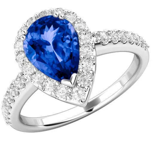 Rings GB 1225 Ct Pear Tanzanite With Round Natural Earth Mined Diamonds Wedding Ring WG 14K Rings GB 1225 Ct Pear Tanzanite With Round Natural Earth Mined Diamonds Wedding Ring WG 14K