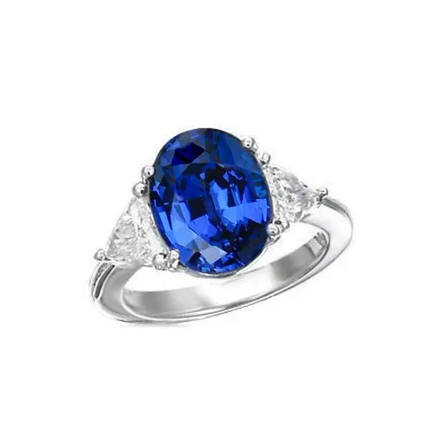 Rings GB 350 Ct Oval And Trillion Ceylon Sapphire Natural Earth Mined Diamonds Ring White Gold Rings GB 350 Ct Oval And Trillion Ceylon Sapphire Natural Earth Mined Diamonds Ring White Gold