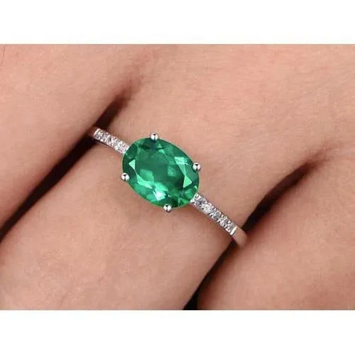 Rings GB 425 Ct Oval Cut Green Emerald With Natural Earth Mined Diamond Ring Gold Rings GB 425 Ct Oval Cut Green Emerald With Natural Earth Mined Diamond Ring Gold