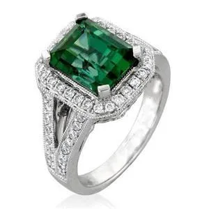 Rings GB 650 Carats Natural Green Tourmaline Engagement Ring White Gold 14K Rings GB 650 Carats Natural Green Tourmaline Engagement Ring White Gold 14K