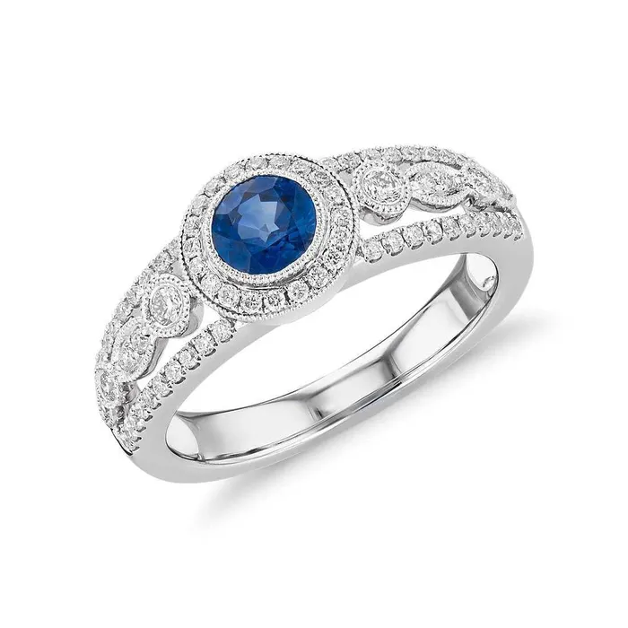 Rings GB Ceylon Sapphire Jewelry Halo Natural Earth Mined Diamond Ring Gold 14K 175 Ct Rings GB Ceylon Sapphire Jewelry Halo Natural Earth Mined Diamond Ring Gold 14K 175 Ct