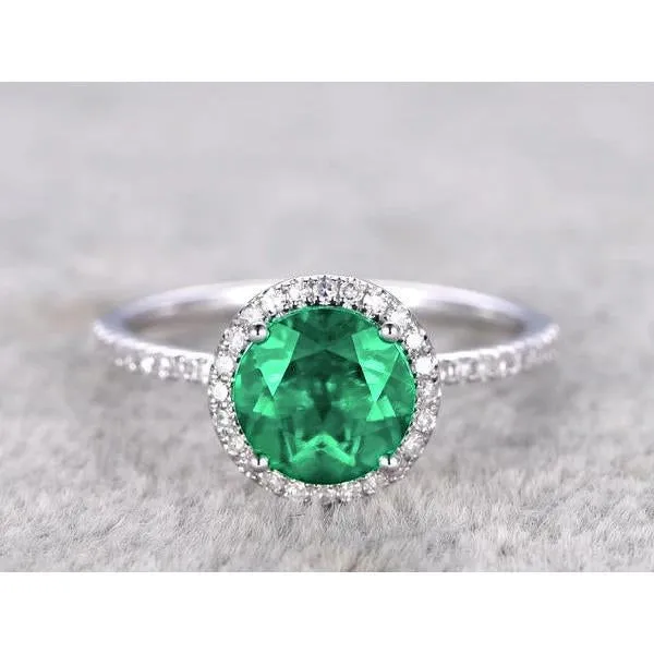 Rings GB Engagement Ring Round Cut Green Emerald Natural Earth Mined Diamond White Gold 14K 5 Ct Rings GB Engagement Ring Round Cut Green Emerald Natural Earth Mined Diamond White Gold 14K 5 Ct