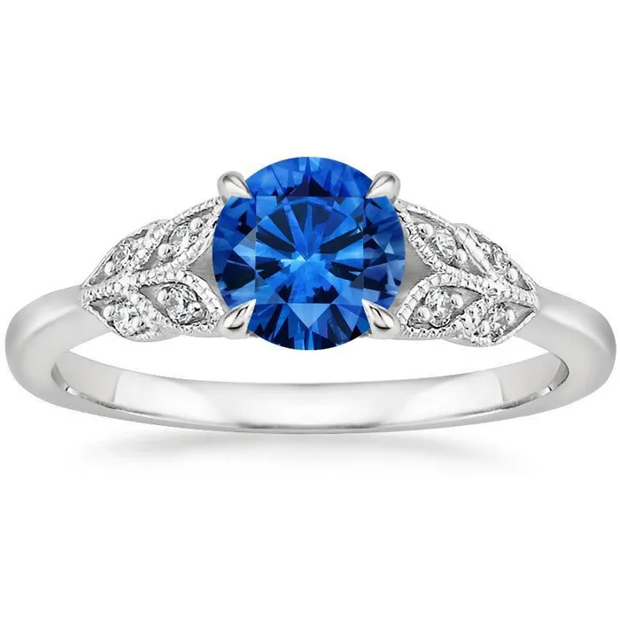 Rings GB Round Cut Blue Sapphire With Natural Earth Mined Diamonds 225 Ct Ring New White Gold 14K Rings GB Round Cut Blue Sapphire With Natural Earth Mined Diamonds 225 Ct Ring New White Gold 14K