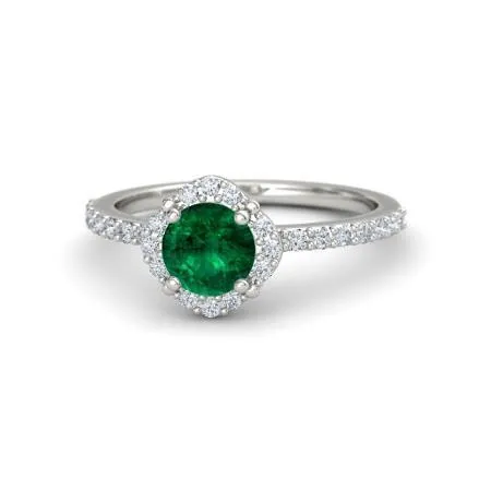 Rings GB Solitaire With Accents 340 Ct Green Emerald And Natural Earth Mined Diamonds Ring White Gold 14K Rings GB Solitaire With Accents 340 Ct Green Emerald And Natural Earth Mined Diamonds Ring White Gold 14K