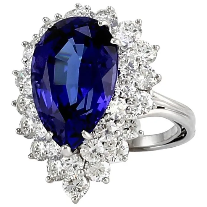 Rings GB White Gold 14K Pear Tanzanite With Round Natural Earth Mined Diamonds 375 Ct Ring New Rings GB White Gold 14K Pear Tanzanite With Round Natural Earth Mined Diamonds 375 Ct Ring New