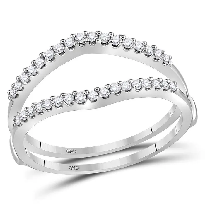 Rings GND GND 14kt White Gold Round Diamond Ring Guard Wrap Enhancer Wedding Band 14 Cttw Rings GND GND 14kt White Gold Round Diamond Ring Guard Wrap Enhancer Wedding Band 14 Cttw
