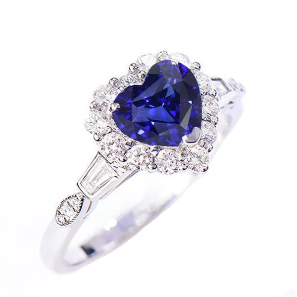 Rings Halo Heart Blue Sapphire Ring With Baguette Round Natural Earth Mined Diamonds 3 Carats HarryChadEntcom Rings Halo Heart Blue Sapphire Ring With Baguette Round Natural Earth Mined Diamonds 3 Carats HarryChadEntcom