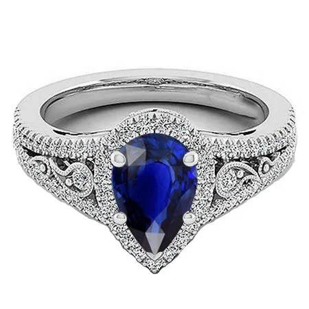 Rings HarryChadEntcom Elegant Pear Sapphire Diamond Ring 3 Ct Antique Style Rings HarryChadEntcom Elegant Pear Sapphire Diamond Ring 3 Ct Antique Style