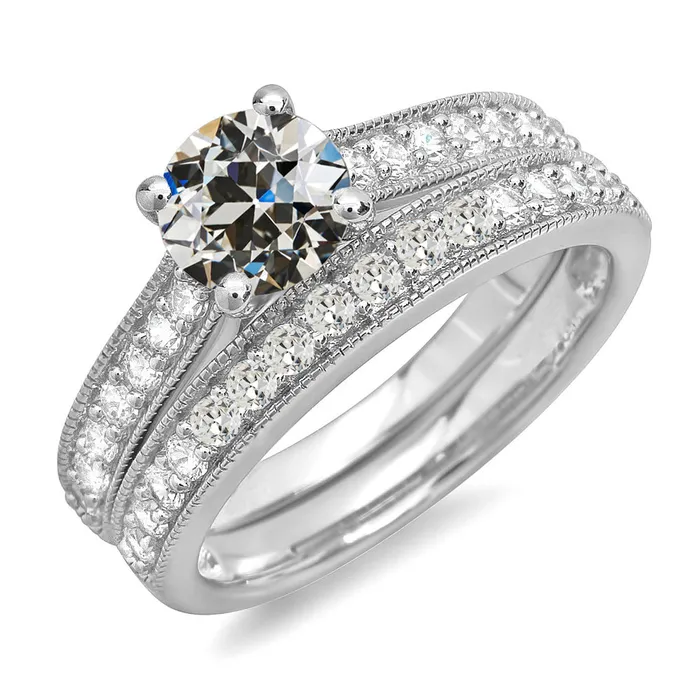 Rings HarryChadEntcom Engagement Ring Set Round Old Miner Natural Earth Mined Diamond Milgrain 6 Carats Rings HarryChadEntcom Engagement Ring Set Round Old Miner Natural Earth Mined Diamond Milgrain 6 Carats