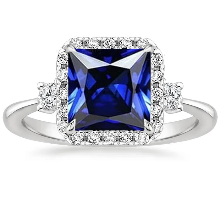 Rings HarryChadEntcom Halo Natural Earth Mined Diamond Ring Princess Blue Sapphire Center 6 Carats White Gold Rings HarryChadEntcom Halo Natural Earth Mined Diamond Ring Princess Blue Sapphire Center 6 Carats White Gold