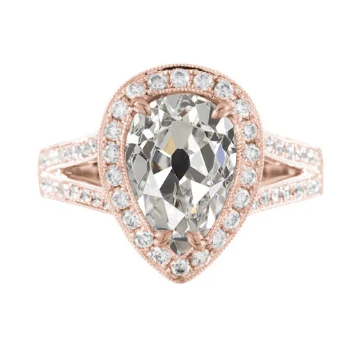 Rings HarryChadEntcom Old Cut Pear Halo Lab Grown Diamond Ring Split Shank 105 Carats Rose Gold Rings HarryChadEntcom Old Cut Pear Halo Lab Grown Diamond Ring Split Shank 105 Carats Rose Gold