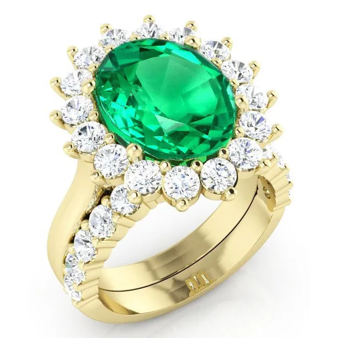 Rings HarryChadEntcom Oval Green Emerald With Diamonds Ring Set