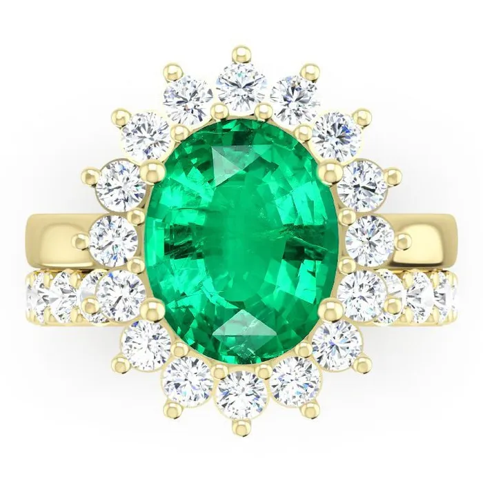 Rings HarryChadEntcom Oval Green Emerald With Diamonds Ring Set