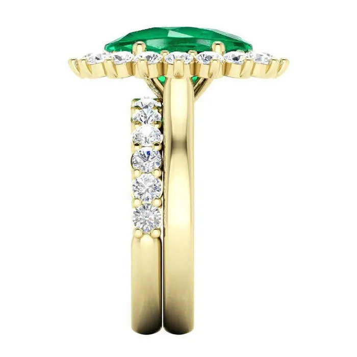 Rings HarryChadEntcom Oval Green Emerald With Diamonds Ring Set