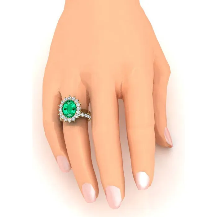 Rings HarryChadEntcom Oval Green Emerald With Diamonds Ring Set