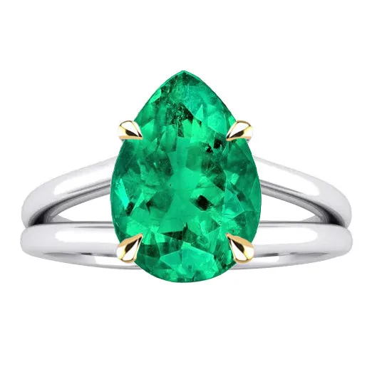 Rings HarryChadEntcom Pear Cut Solitaire Green Emerald Gem Ring