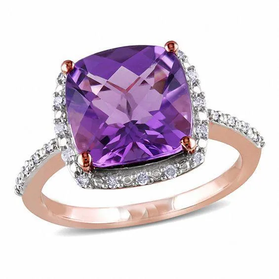 Rings Purple Amethyst Natural Earth Mined Diamond Cocktail Ring GB