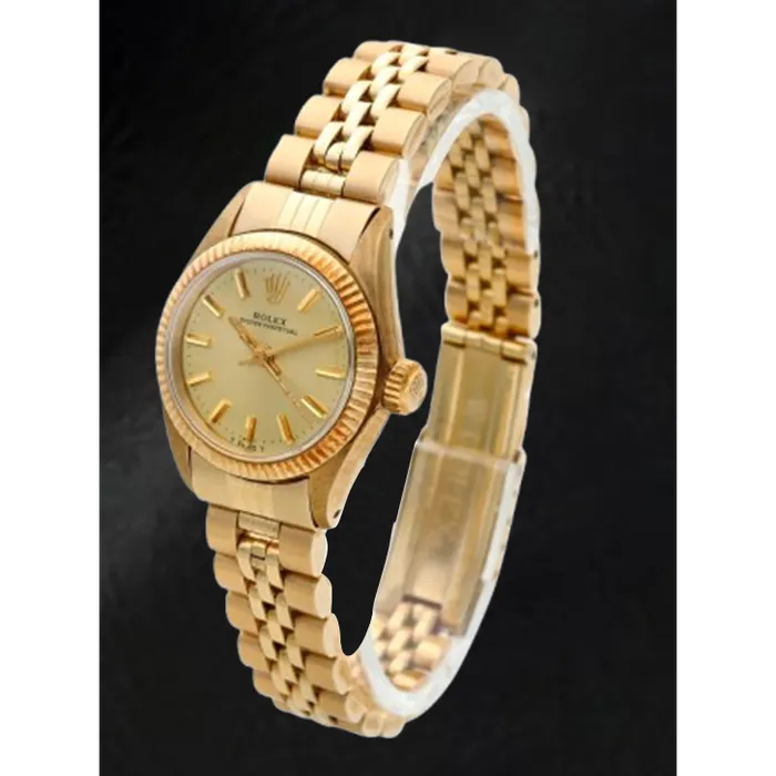 Rolex Oyster Perpetual 24 mm Champagne Stick Dial Yellow Gold Watch HarryChadEntcom Watches