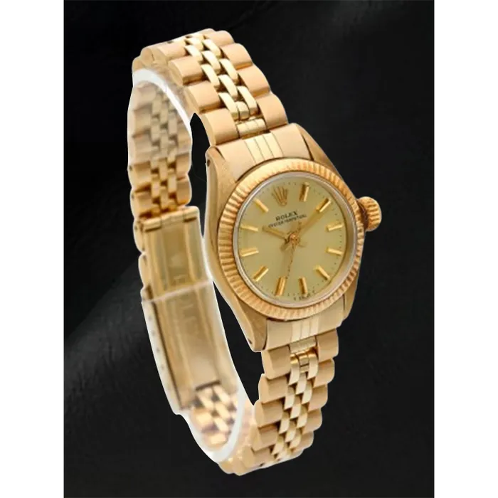 Rolex Oyster Perpetual 24 mm Champagne Stick Dial Yellow Gold Watch HarryChadEntcom Watches