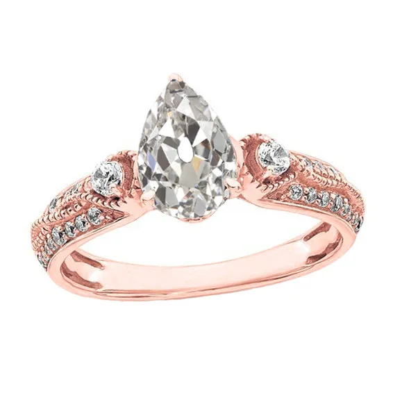 Round Pear Old Miner Genuine Natural Earth Mined Diamond Ring 3 Stone Style Milgrain 470 Carats HarryChadEntcom Rings Round Pear Old Miner Genuine Natural Earth Mined Diamond Ring 3 Stone Style Milgrain 470 Carats HarryChadEntcom Rings