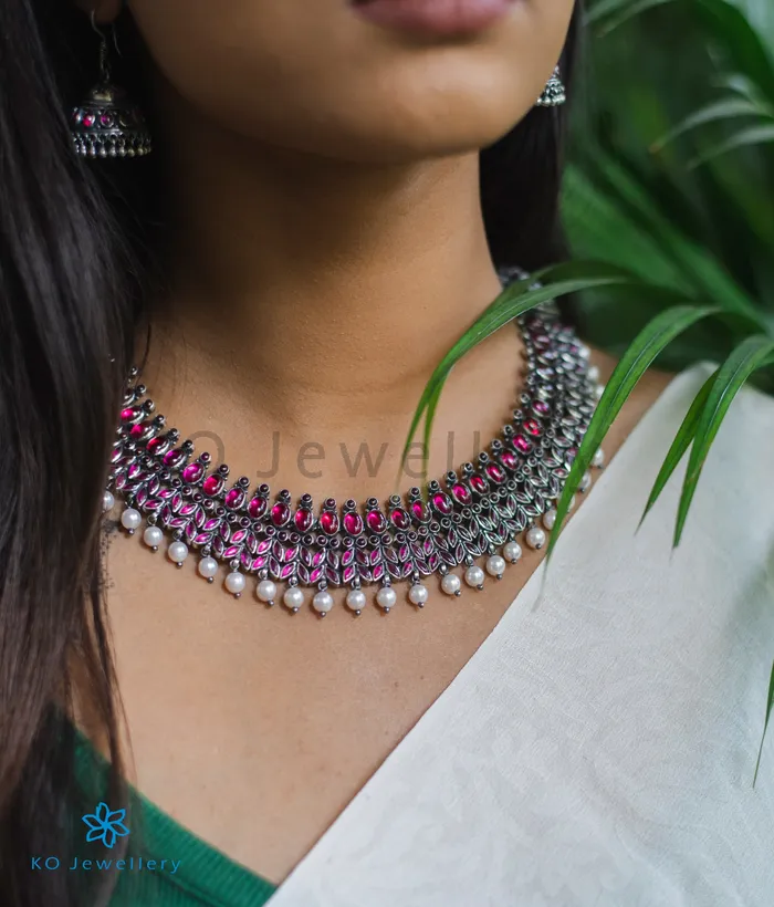 Silversmith Necklaces The Ahalya Silver Kempu Necklace