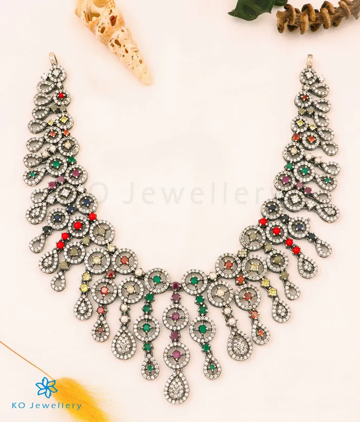 Silversmith Necklaces The Divisha Silver Navratna Necklace