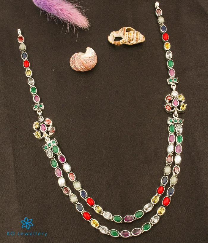 Silversmith The Advi Silver Navratna Two Layer Necklace Oxidised Necklaces Silversmith The Advi Silver Navratna Two Layer Necklace Oxidised Necklaces