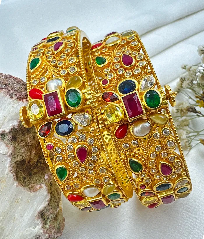 Silversmith The Samanvaya Silver Navratna Openable Kada BraceletSingle Size 222628 Bracelets