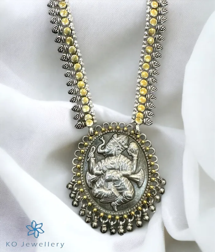 The Dancing Silver Antique Ganesha Necklace Jaipur Necklaces