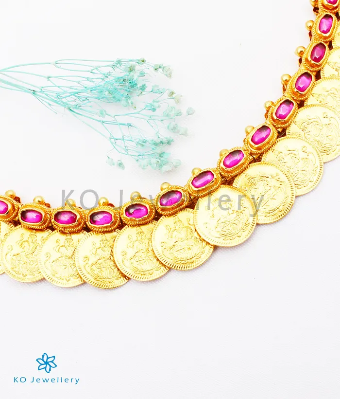 The Dharaa Antique Silver Reversible Kasumala Coin Necklace Short Silversmith Necklaces