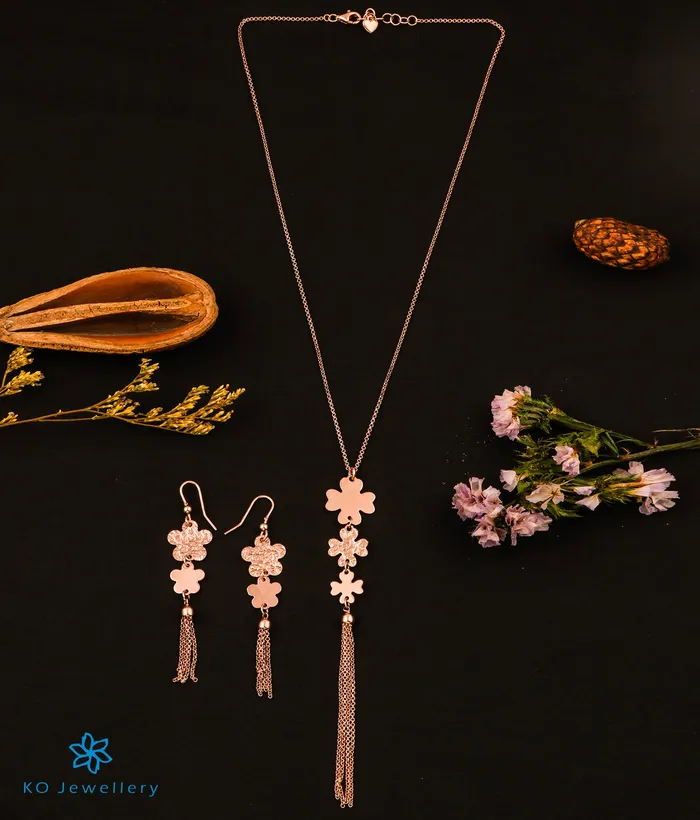 The Magical Flower Silver Rosegold Necklace Set Imported Necklaces